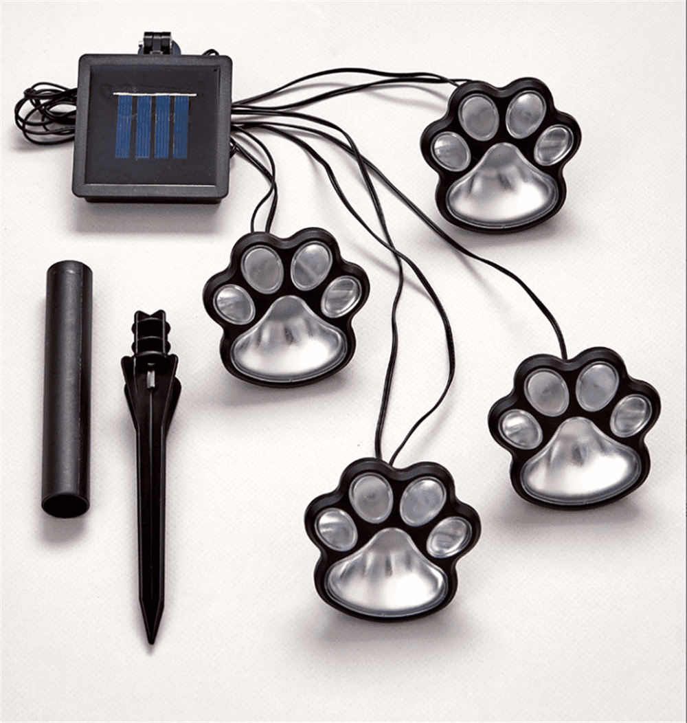 4 Solar Paw Print Lights Dog Path LED Cute Lawn， Garden， Patio， Yard， Décor， Walkway