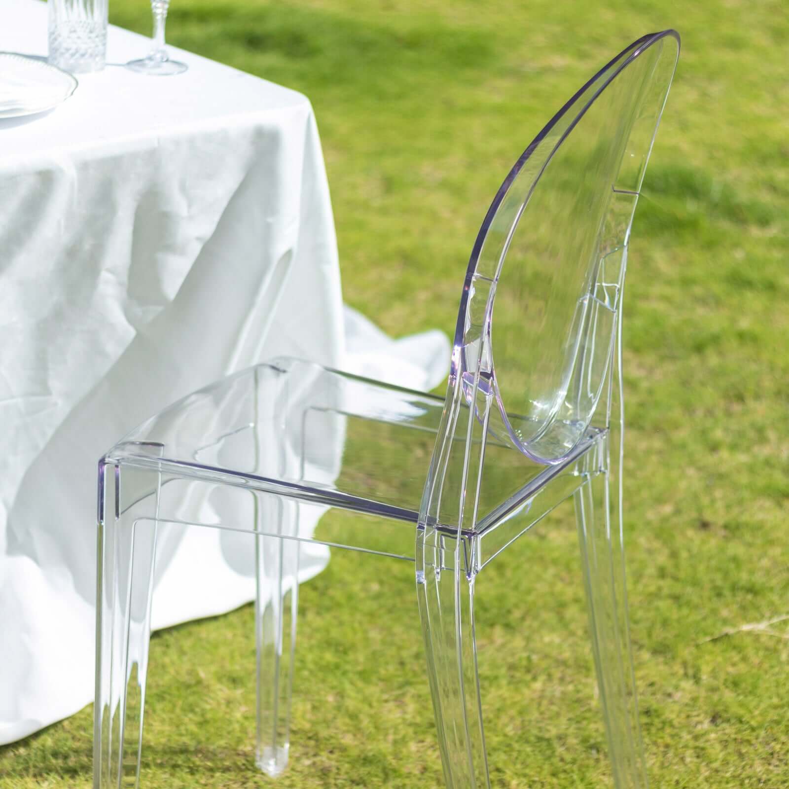 4 Pack Stackable Clear Acrylic Ghost Banquet Chairs with Oval Back, Fully Assembled Armless Event Accent Chair