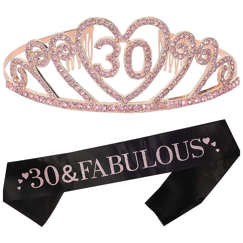 MEANT2TOBE 30th Birthday Sash and Tiara for Women - Fabulous Glitter Sash + Gravity Rhinestone Premium Metal Tiara for Her