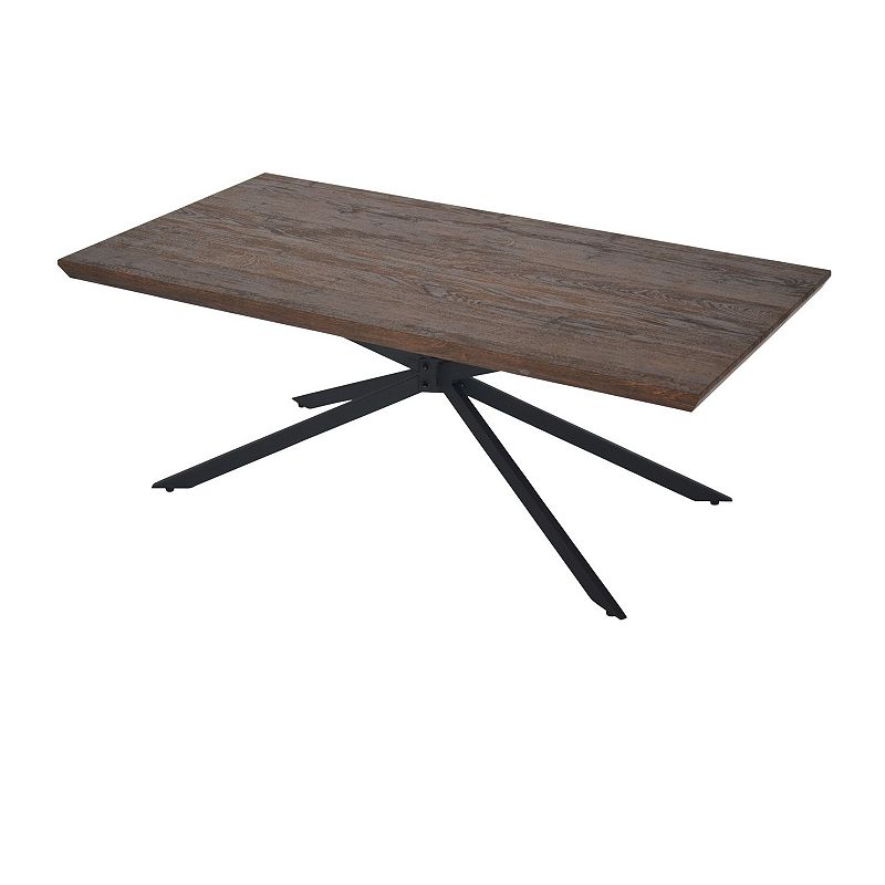 Rectangular Wooden Coffee Table with Boomerang Legs， Natural Brown Sonoma and Black