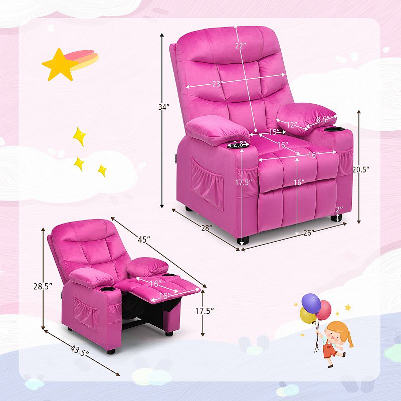 PU Leather Kids Recliner Chair with Cup Holders and Side Pockets