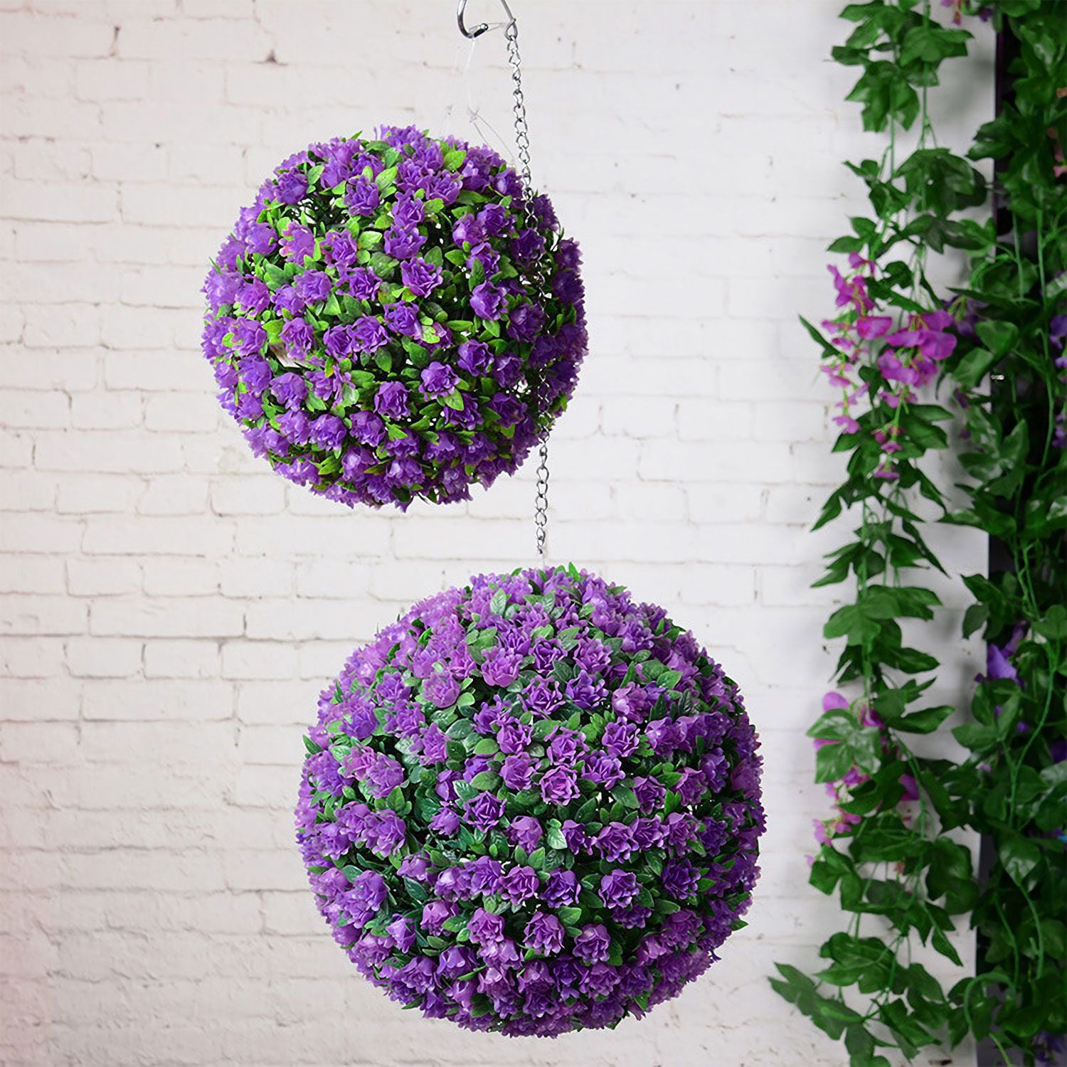 LED Solar Flower Ball Light， Artificial Rose Lantern Hanging Lam， Art Decor Holiday Party Display-Purple