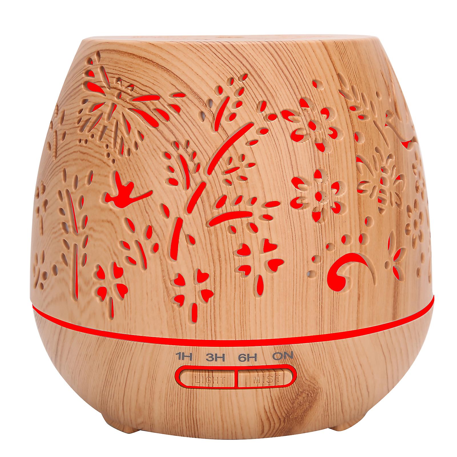 400ml Humidifier Wood Grain Hollow Aroma Diffuser Remote Control Humidifier 110240vau Plug