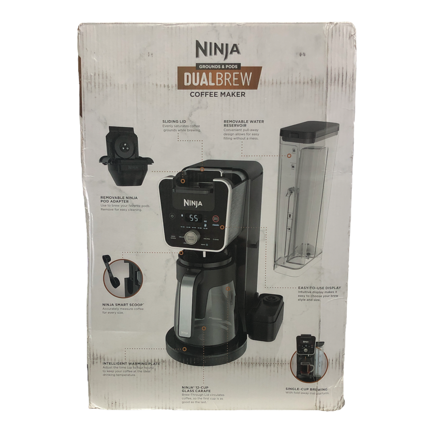 Ninja CFP201 DualBrew System 12-Cup Drip Maker with Glass Carafe， Single-Serve for Coffee Pods or Grounds， with 3 Brew Styles， Black (1 COUNT)