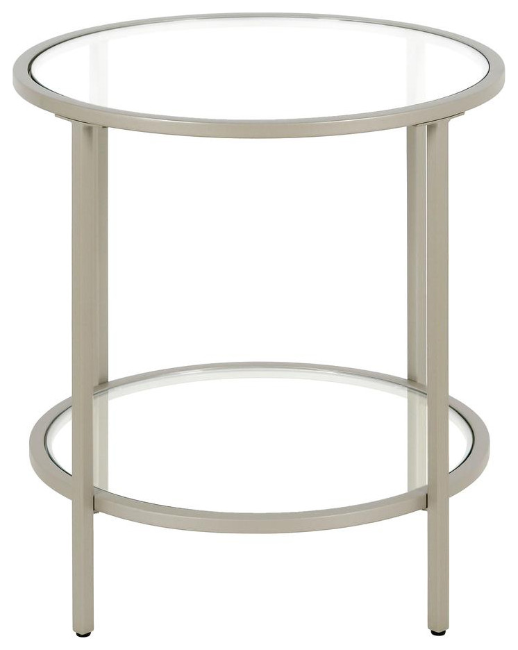 Sivil 20  x27 x27Wide Round Side Table with Glass Shelf in Satin Nickel   Contemporary   Accent Chests And Cabinets   by BisonOffice  Houzz