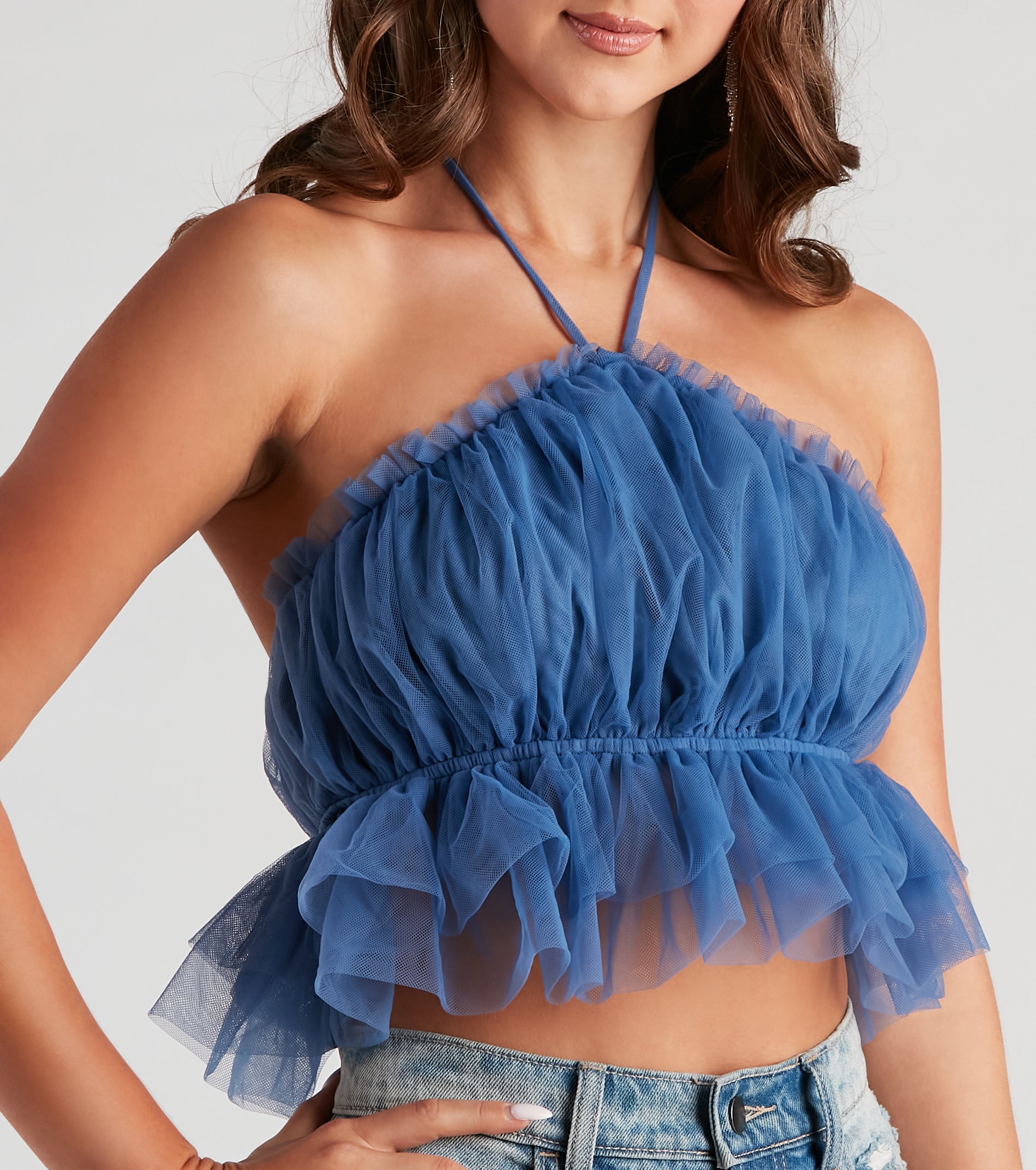 Flirtatious Flair Ruffle Mesh Crop Top