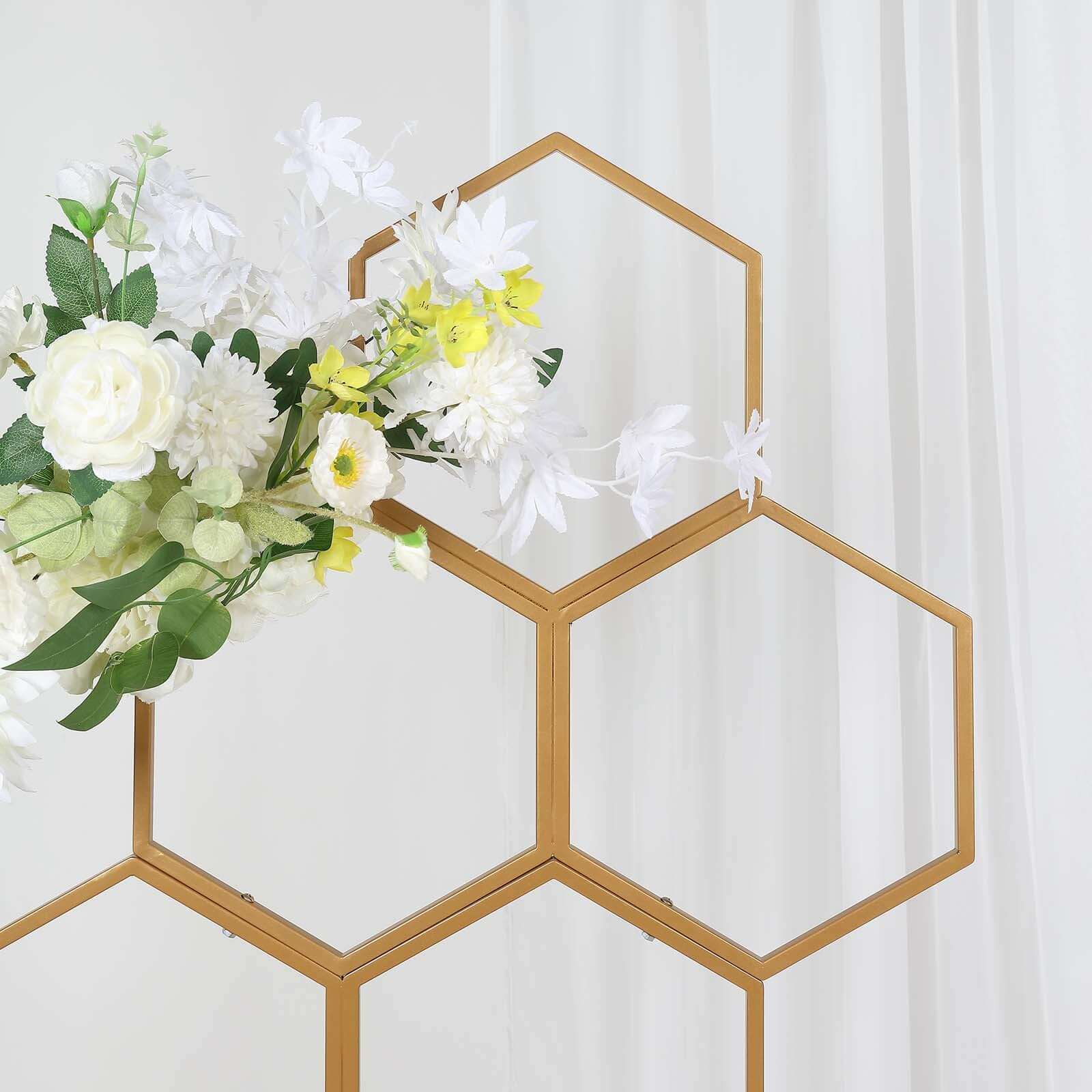 Gold Metal Honeycomb Floor Standing Balloon Display Arch, Wedding Flower Frame Backdrop Stand 6ft