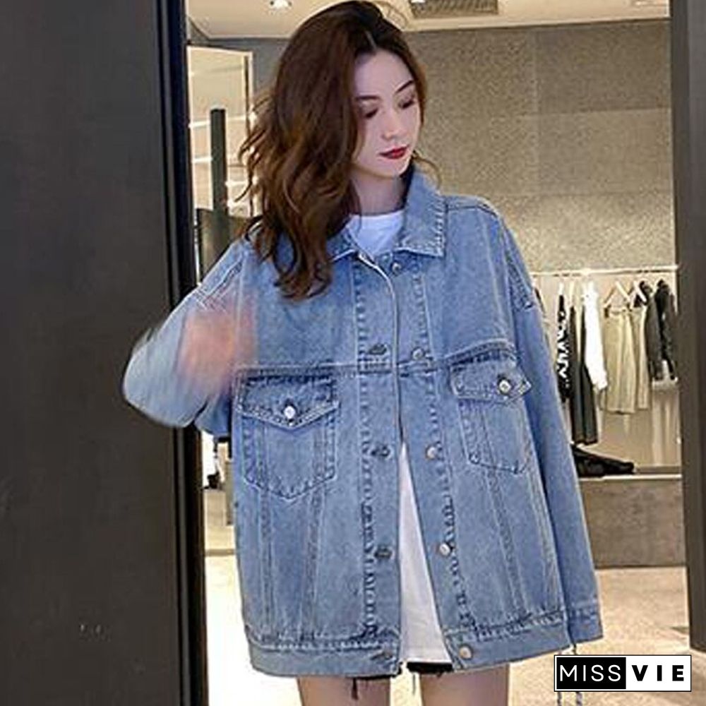 Autumn Cotton Denim Jacket Women Loose Casual Jeans Coats Patchwork Lady Outwear Korean Fashion Street Wear Overwear New