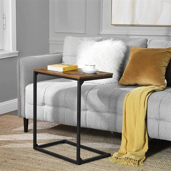 Sofa Side Table， Laptop Table， End Table， Work in Bed or on The Sofa， Simple Structure - Rustic Brown and Black