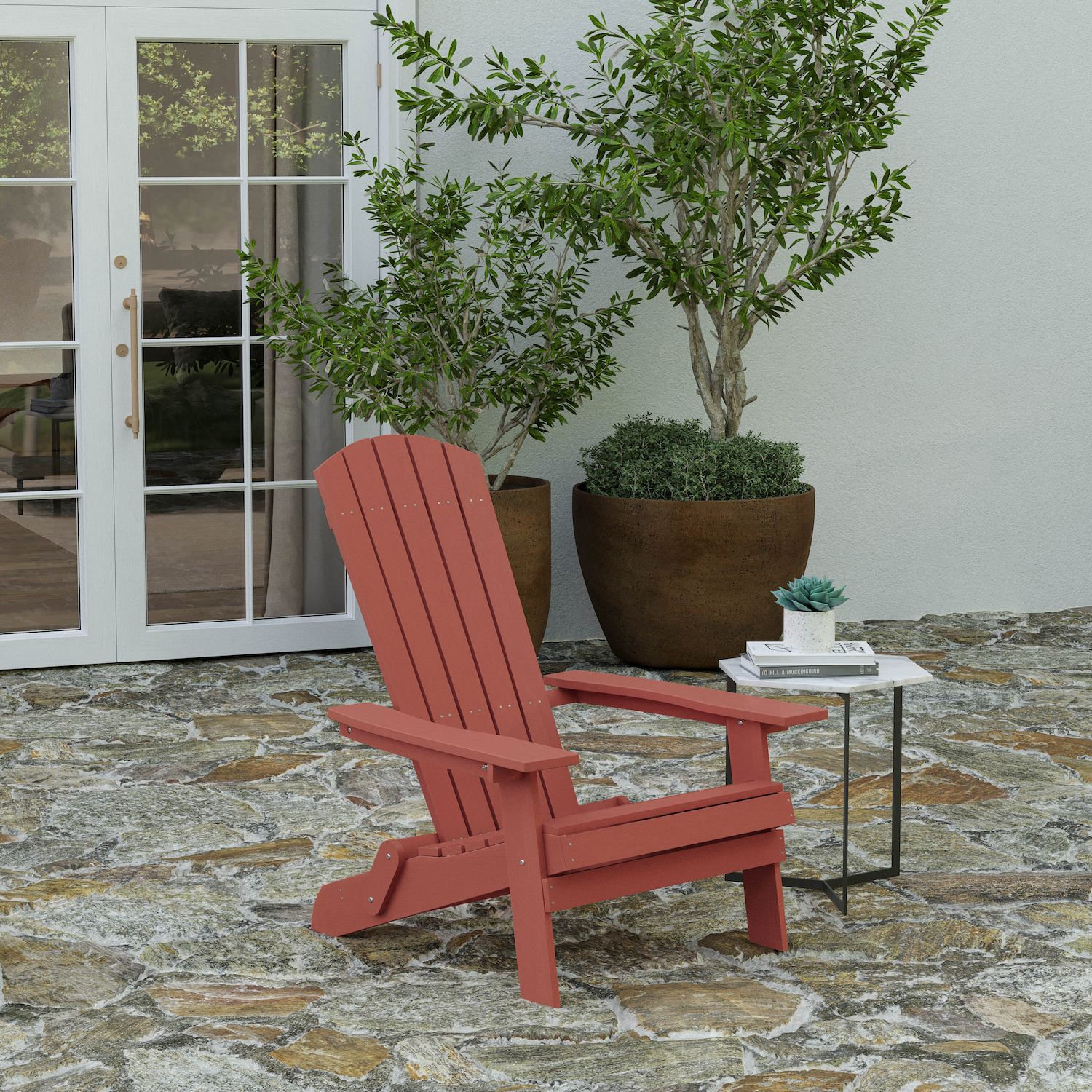 Merrick Lane Riviera Poly Resin Folding Adirondack Lounge Chair - All-Weather Indoor/Outdoor Patio Chair