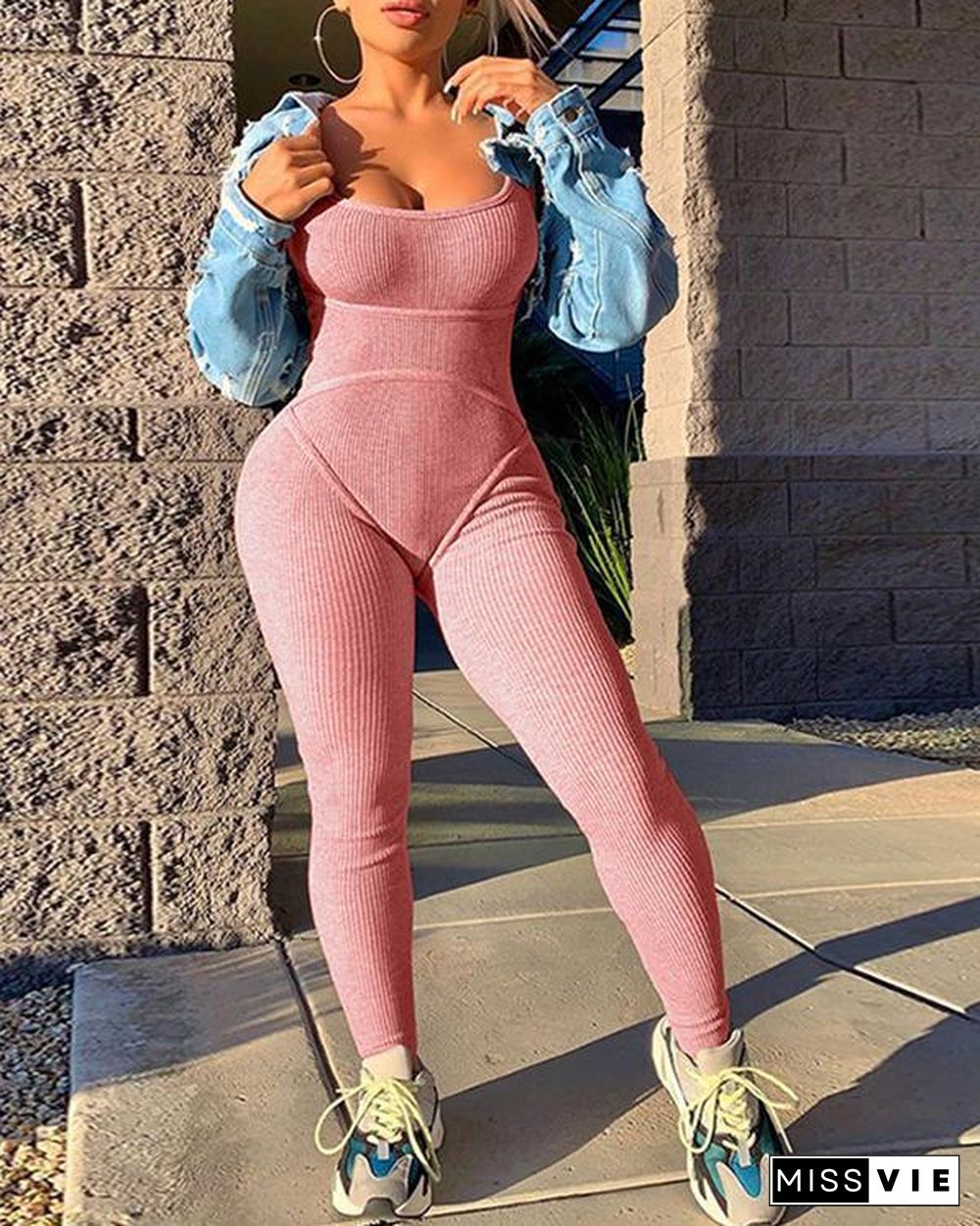 Knitted Backless Tracksuit One Piece Sportswear Jumpsuits