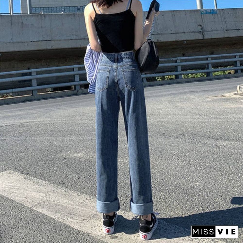 Woman Jeans High Waist Clothes Wide Leg Denim Clothing Blue Streetwear Vintage Quality Fashion Harajuku Straight Pants