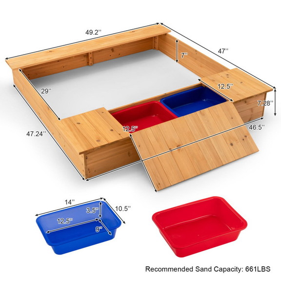 Costway 85602149 Kids Wooden Sandbox with Bench Se...