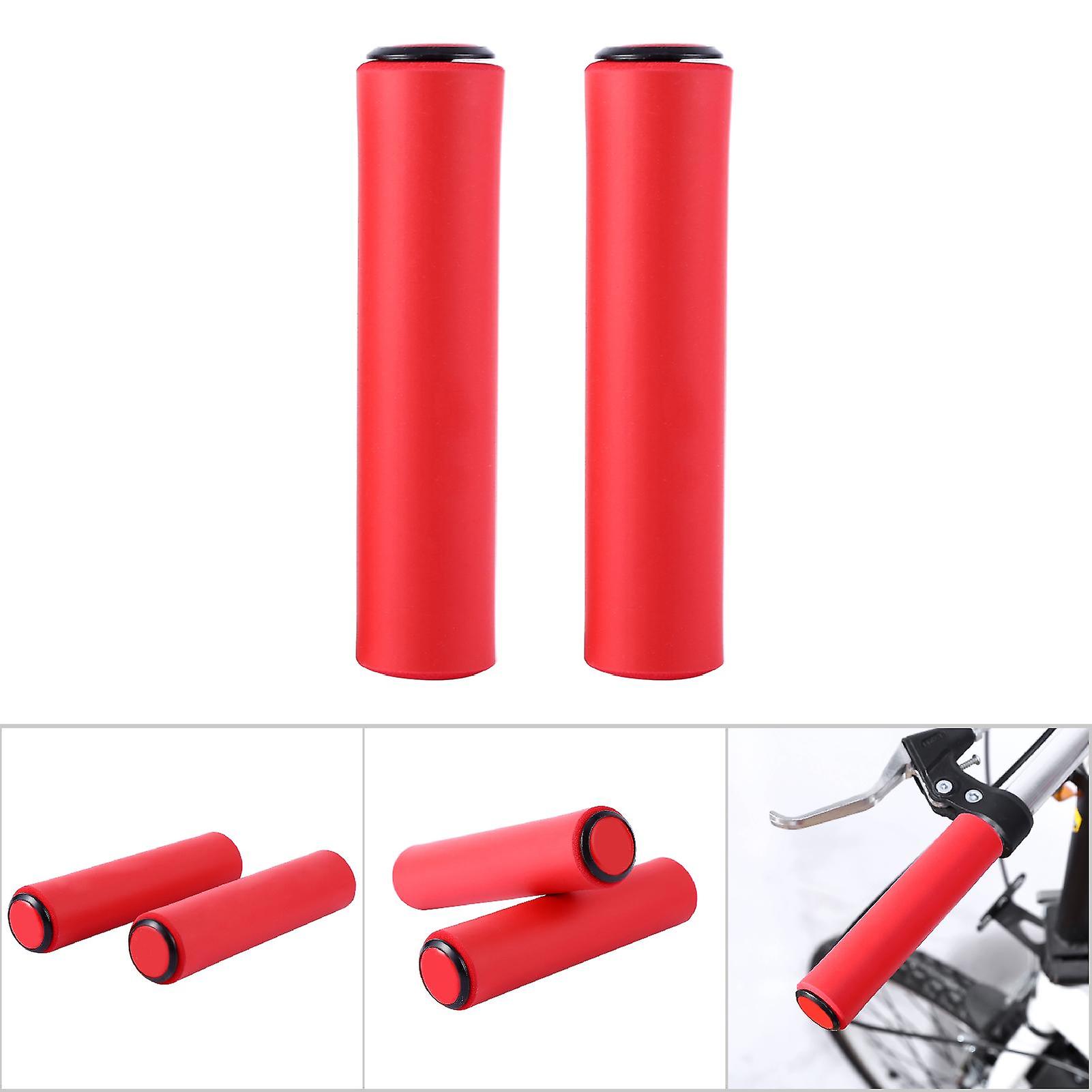 1 Pair Lightweight Soft Bicycle Handle Grip With Bar End Stoppers For Mtb  Bike(red)