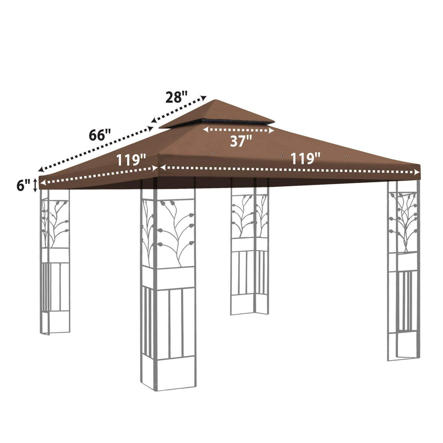 SUNNY 10and#215;10 FT Gazebo Replacement Canopy Top Double Tier Canopy Top Cover (Brown)