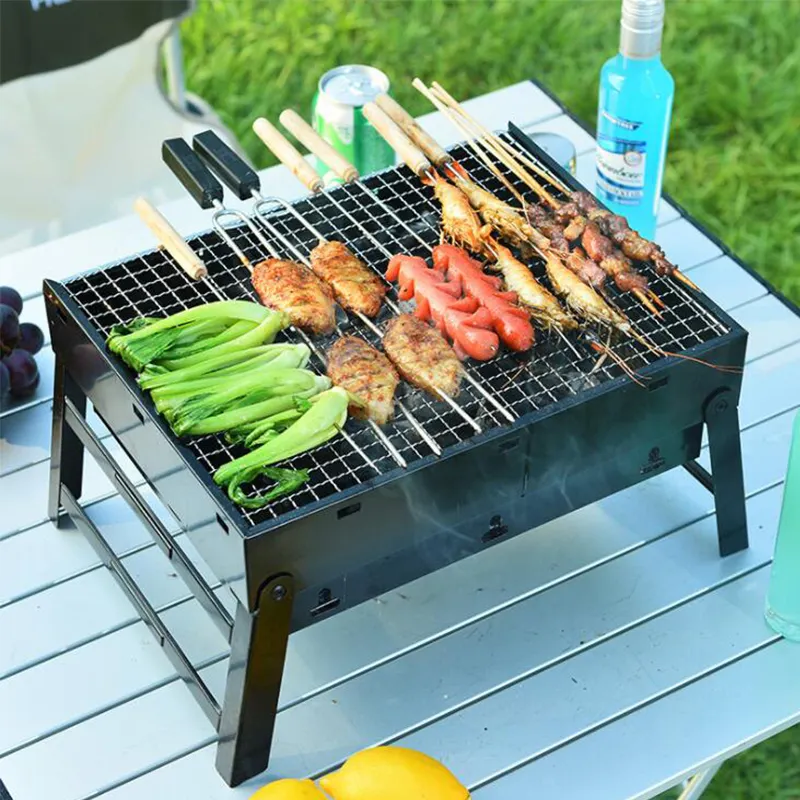 Portable Charcoal BBQ Grill Folding Kabob Grill Premium Iron Camping Grill for Outdoor Cooking Camping Hiking Picnics Garden