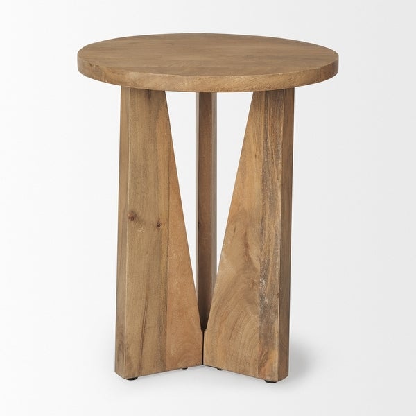 Mattius Light Brown Solid Wood Round Accent Table