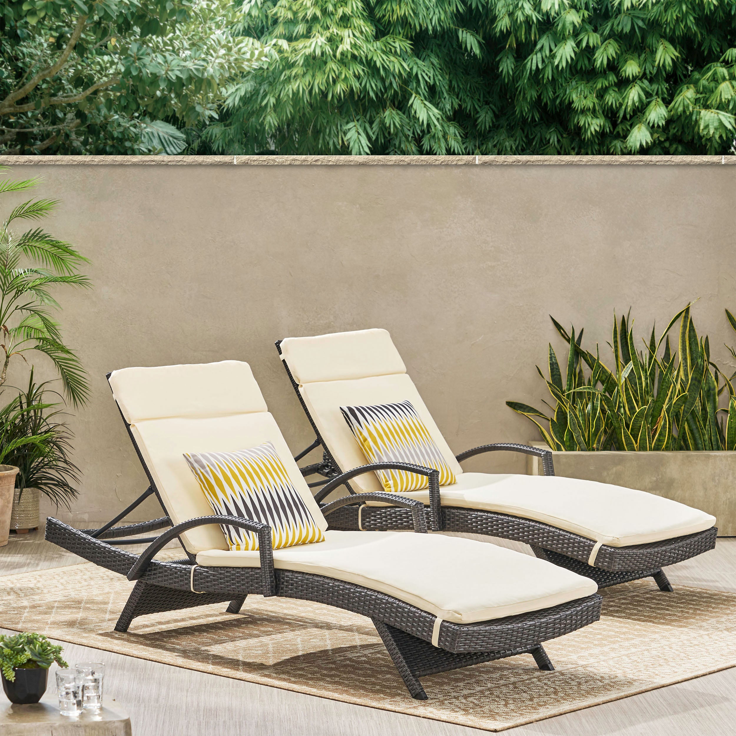 Soleil Outdoor Wicker Chaise Lounges w/ Water Resistant Cushions (Set of 2)