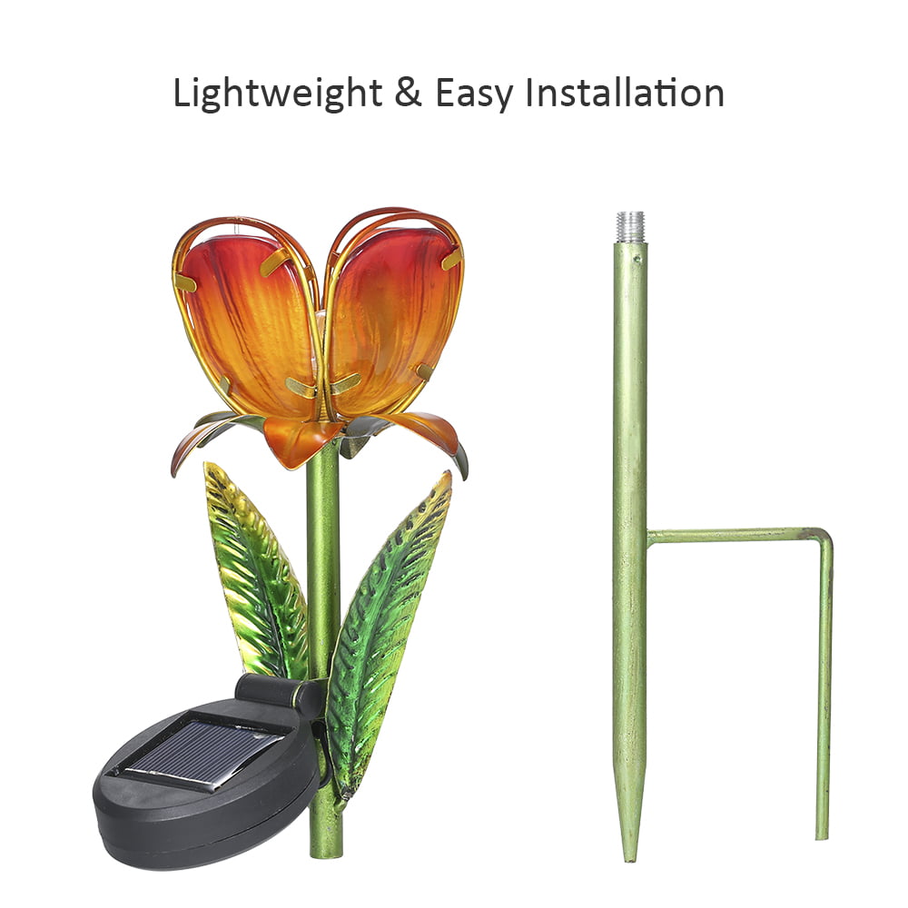 Aibecy Solar Powered Flower Light LEDs Lawn Lamp Stake Lantern IP55 Water-Resistant Outdoor Lights for Garden Yellow