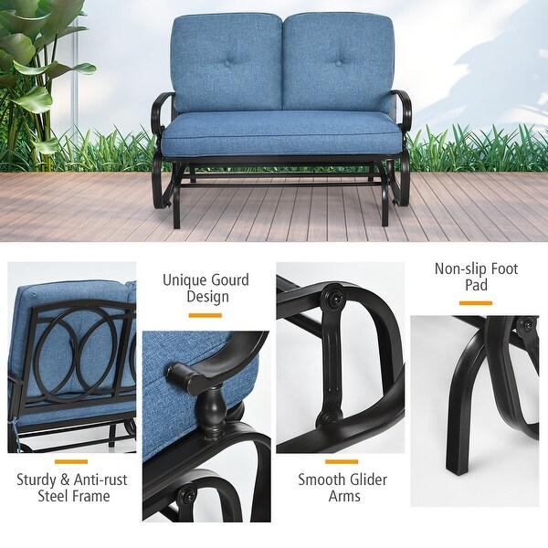 Costway 2Person Outdoor Swing Glider Chair Bench Loveseat Cushioned