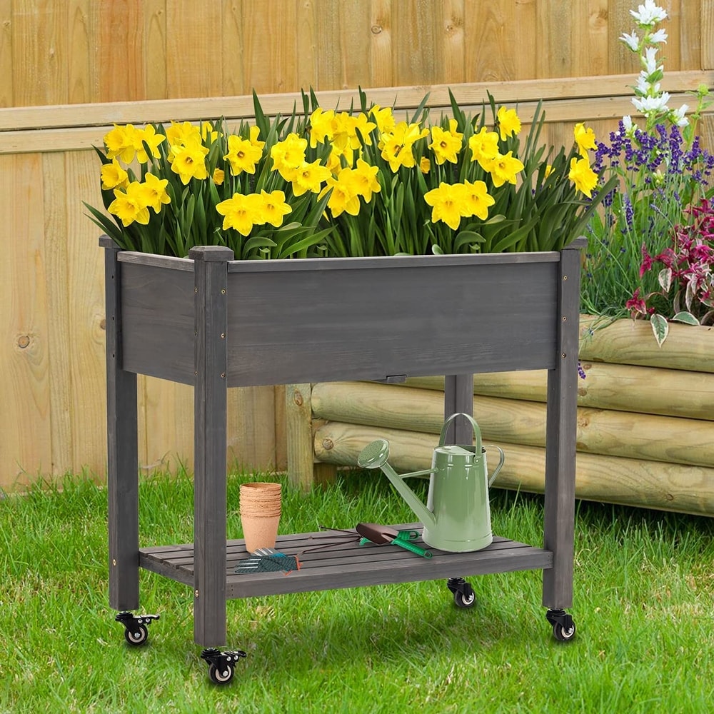 MCombo Raised Garden Bed with Wheels  Solid Wood 0676