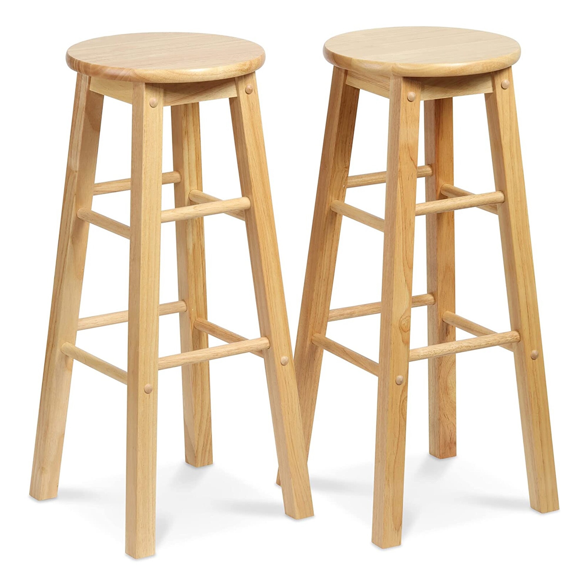 PJ Wood Classic Round-Seat 29 Inch Tall Kitchen Bar Stools， Natural， Set of 2 - 20.9