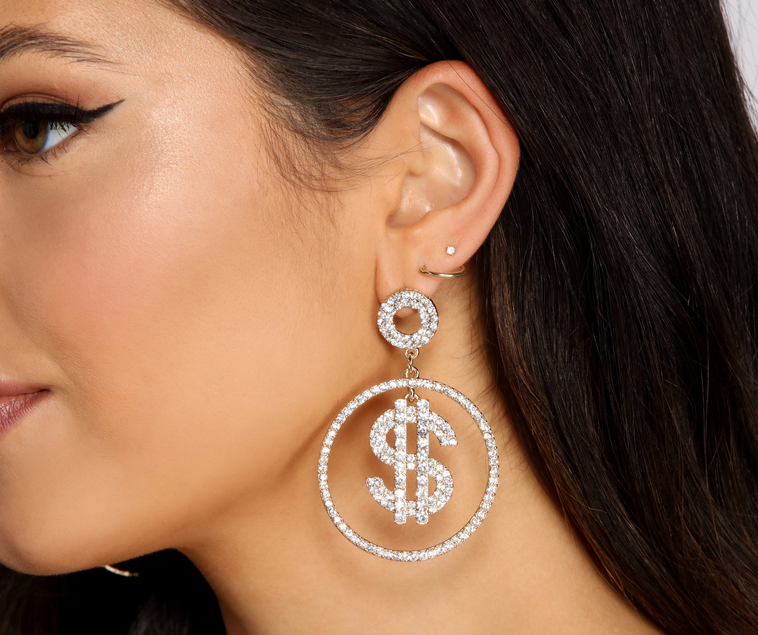 Money Moves Rhinestone Hoop Earrings