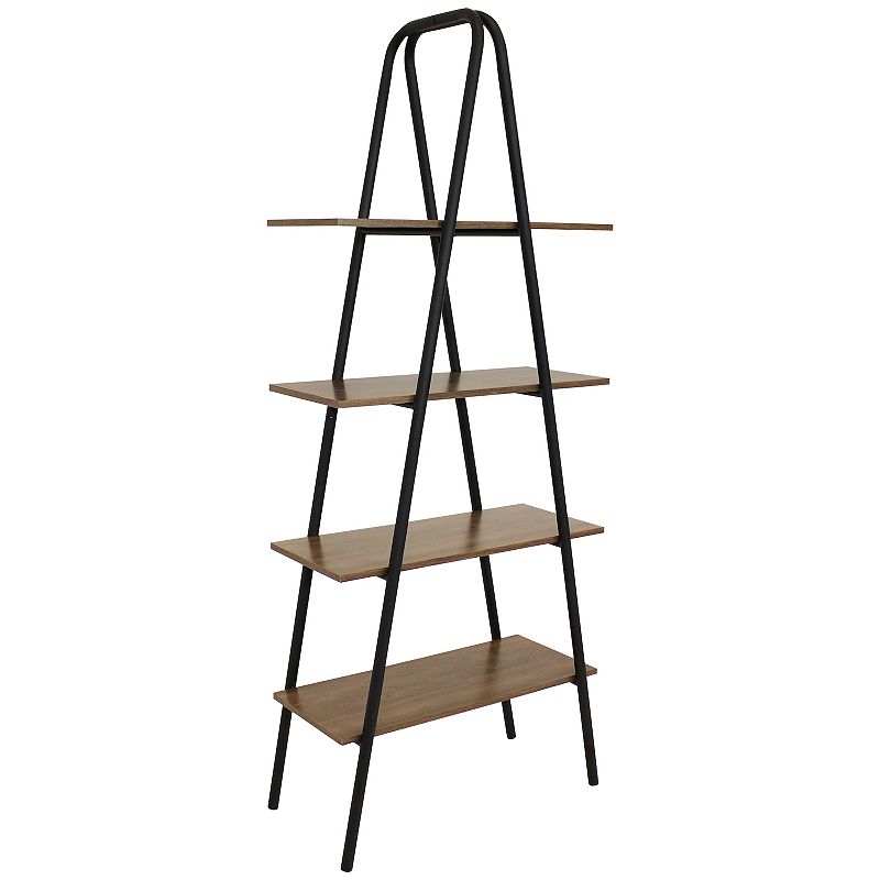 Sunnydaze 4-Tier Industrial-Style Ladder Bookshelf - Brown