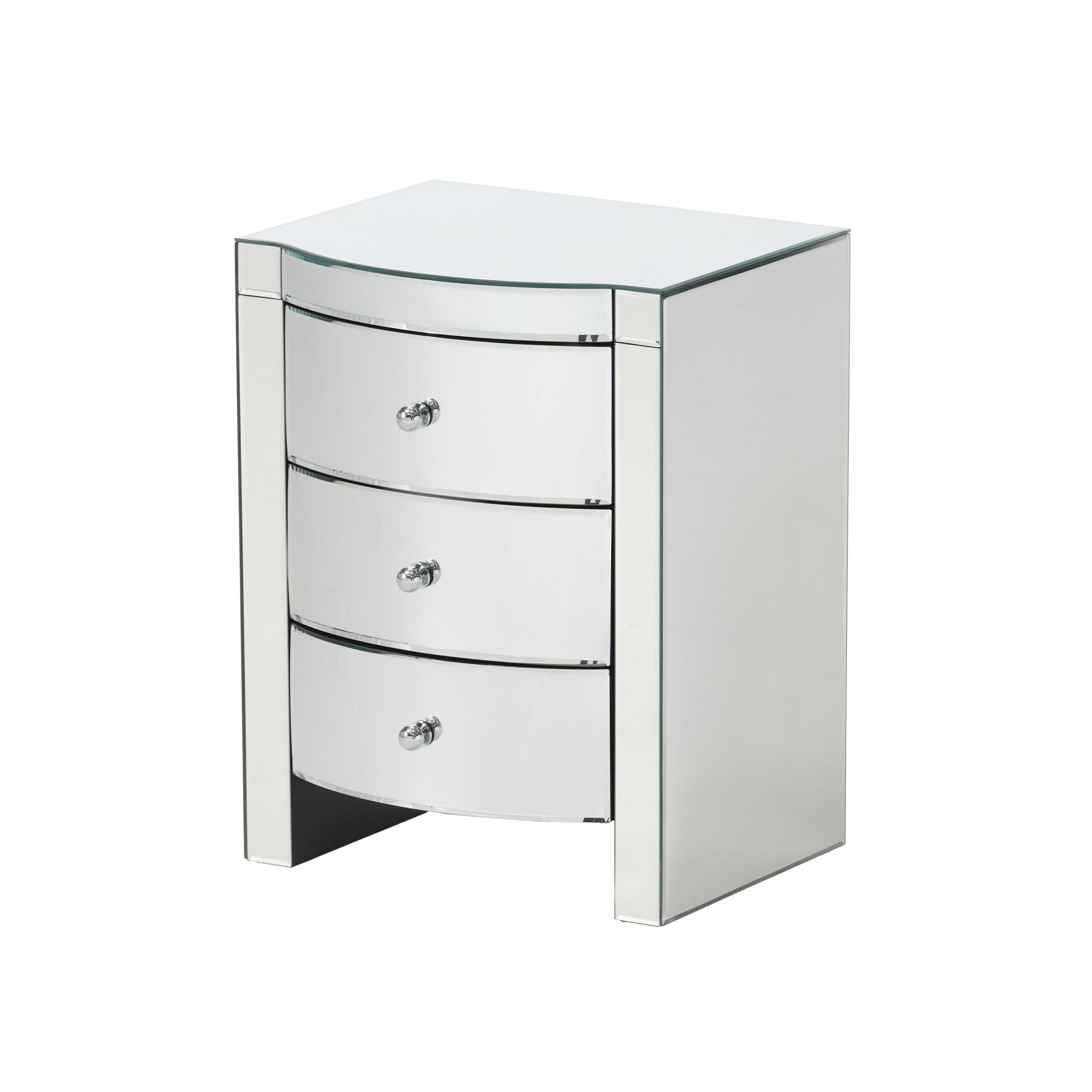 Jacinda Modern Glam Mirrored 3 Drawer Side Table