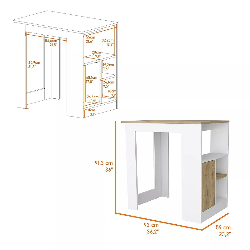 Culver Kitchen Island with Storage Shelves and Single Door Cabinet