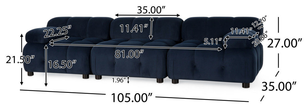 Kildare Velvet 3 Seater Modular Tufted Sofa   Contemporary   Sofas   by GDFStudio  Houzz