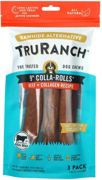 TruRanch Beef Collagen Roll Hard Chew Dog Treats， 9-in， 3 count