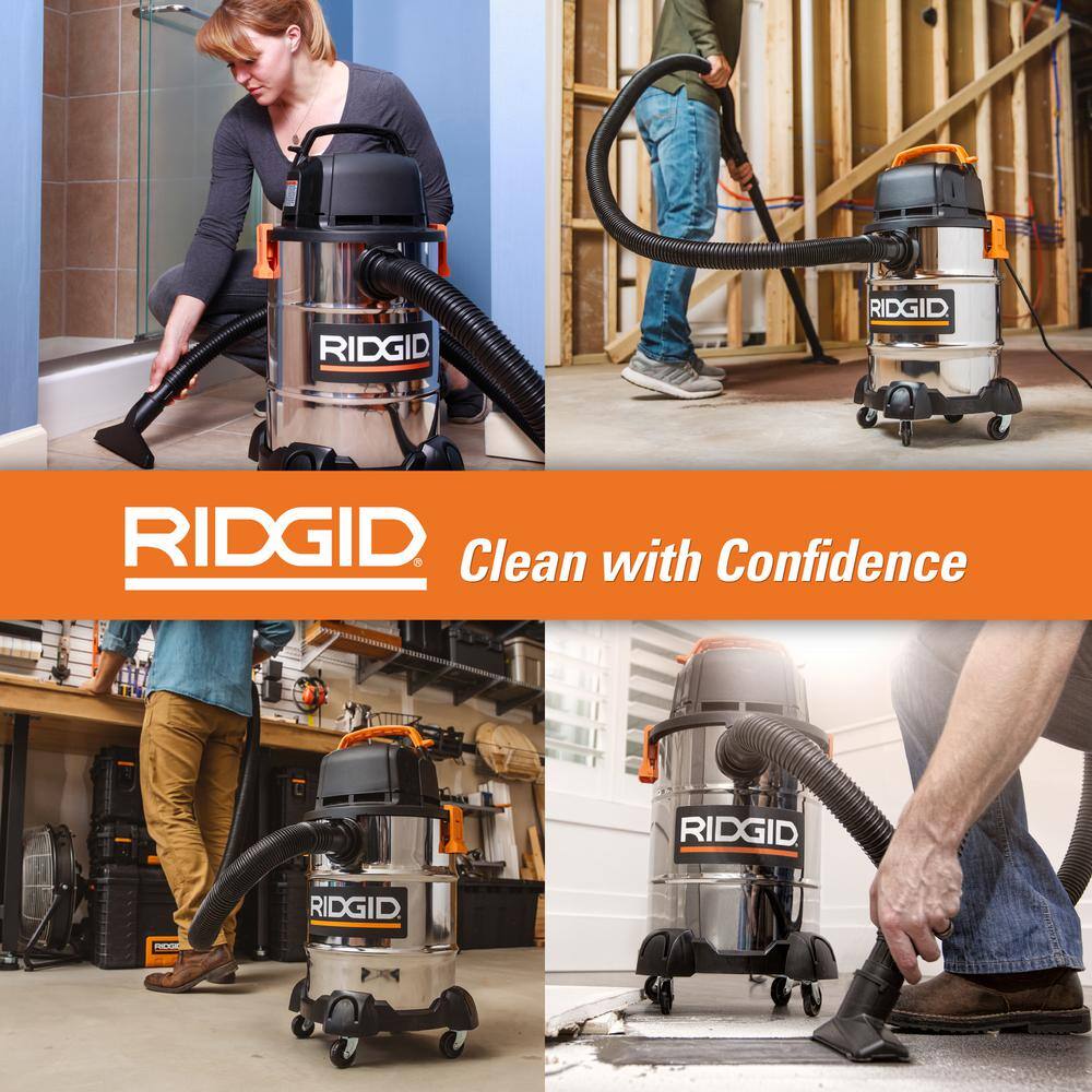 RIDGID 6 Gallon 4.25 Peak HP Stainless Steel WetDry Shop Vacuum with Filter Locking Hose and Accessories WD6425