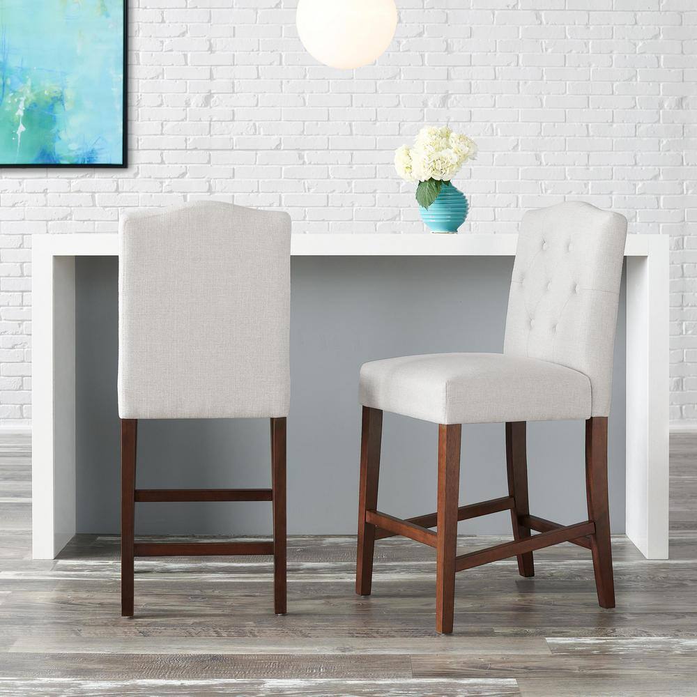 StyleWell Beckridge Biscuit Beige Upholstered Counter Stools with Tufted Back (Set of 2) Lunon CS WB