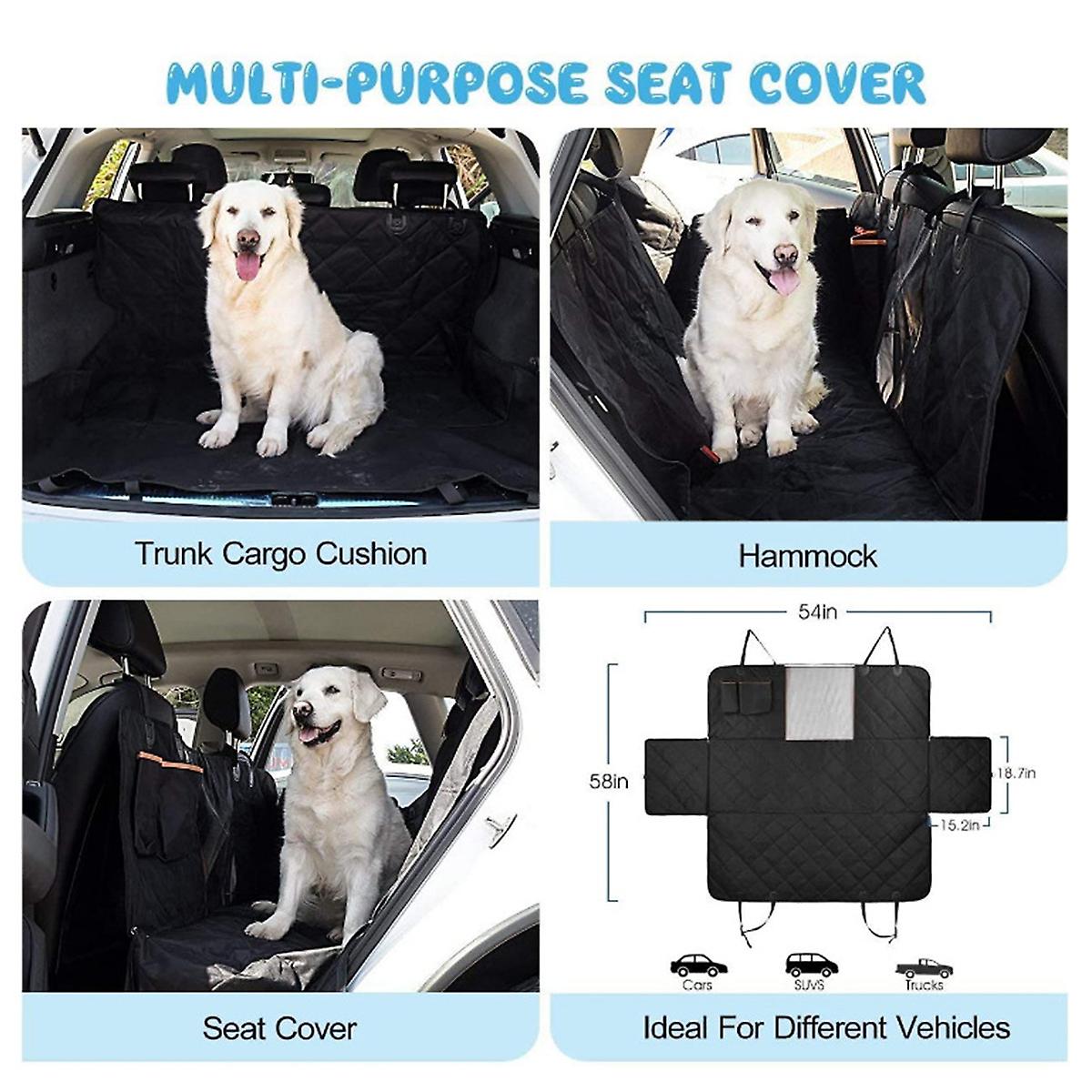 Non-slip Waterproof Dog Car Back Seat Cover Scratch Proof Pet Protector Hammock With Mesh Window And 2 Storage Bags