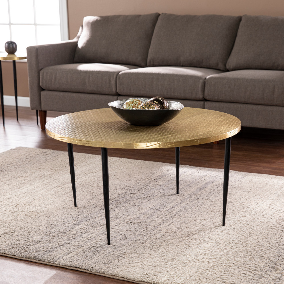 Paignton Round Cocktail Table w/ Embossed Top   Contemporary   Coffee Tables   by SEI  Houzz