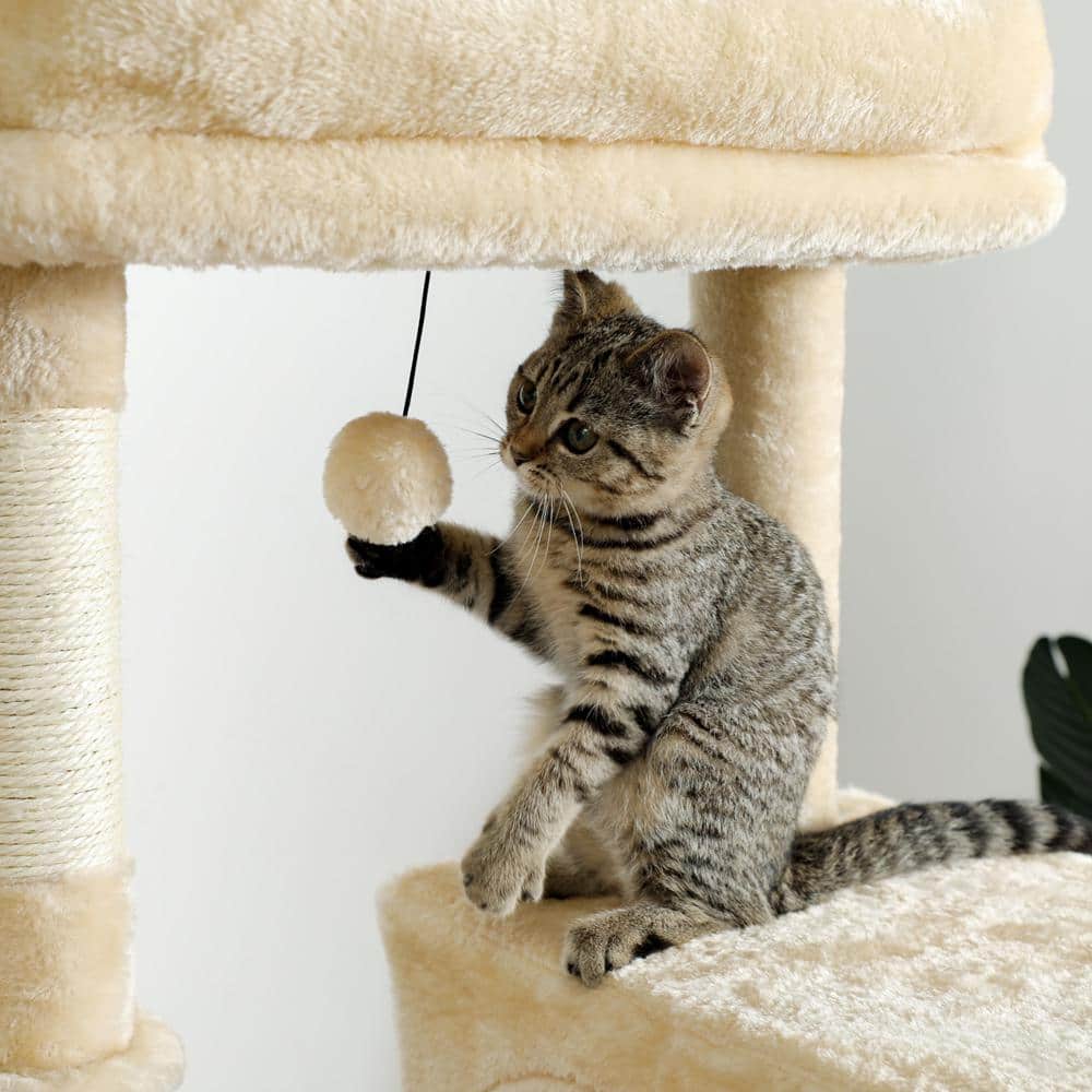 Foobrues Cat Tree 56 in. Cat Tower for Multiple Cats with Super Large Perch Double Condo Hammock and Scratching Post L-W79633963