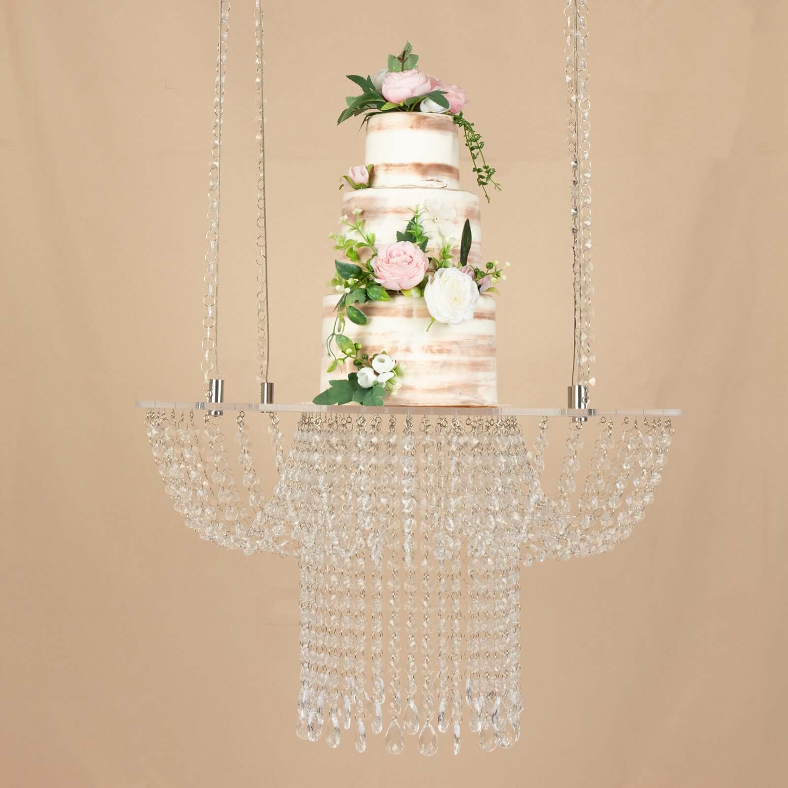 Acrylic Hanging Crystal Chandelier Cake Stand, Drape Suspended Wedding Cake Swing With 5ft Steel Wire String Bead Chains - 25