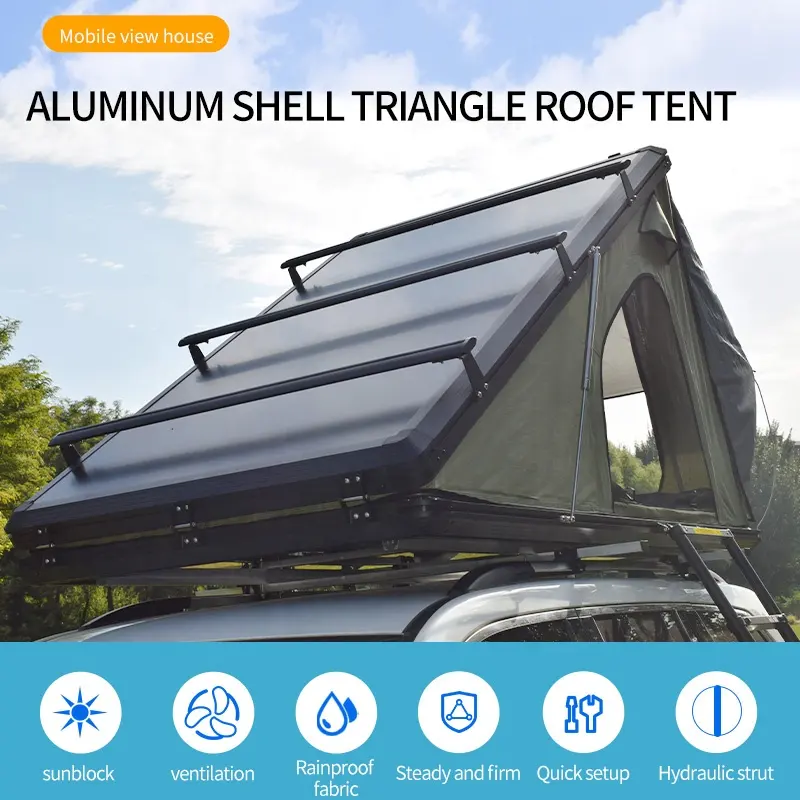 Aluminum oy car rooftop tent waterproof roof top tent triangle 3 4 person camping outdoor hard shell rooftop tent