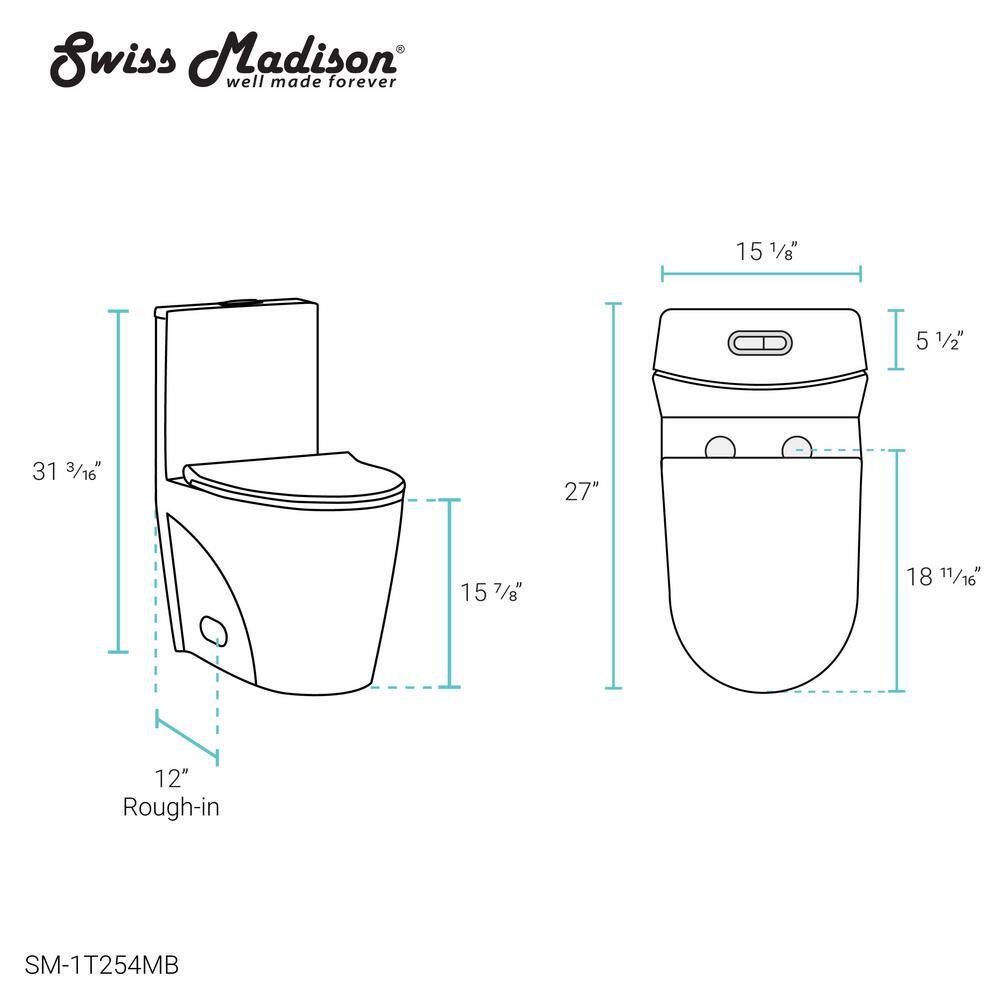 Swiss Madison St. Tropez 1-Piece 1.11.6 GPF Dual Flush Elongated Toilet in Matte Black Seat Included SM-1T254MB