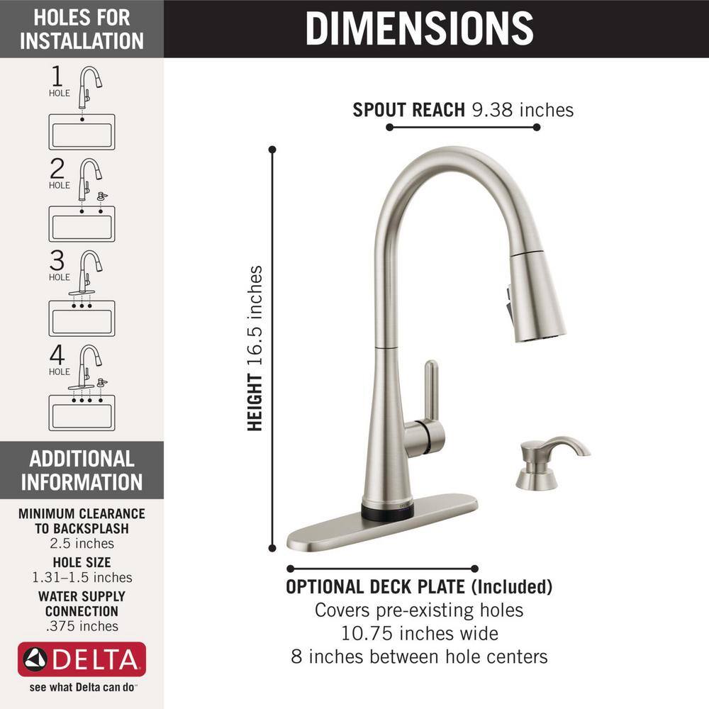 Delta Greydon Touch2O Single Handle Pull Down Sprayer Kitchen Faucet with ShieldSpray Technology in SpotShield Stainless Steel 19826TZ-SPSD-DST