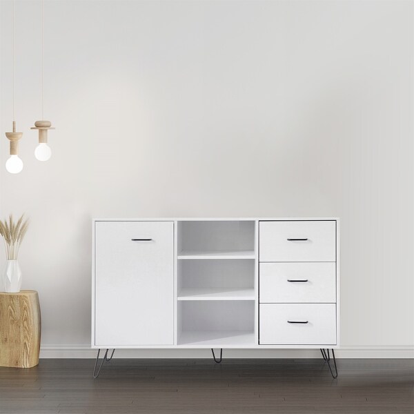 White 49 Inch Sideboard Buffet Console Cabinet with 3 Drawers