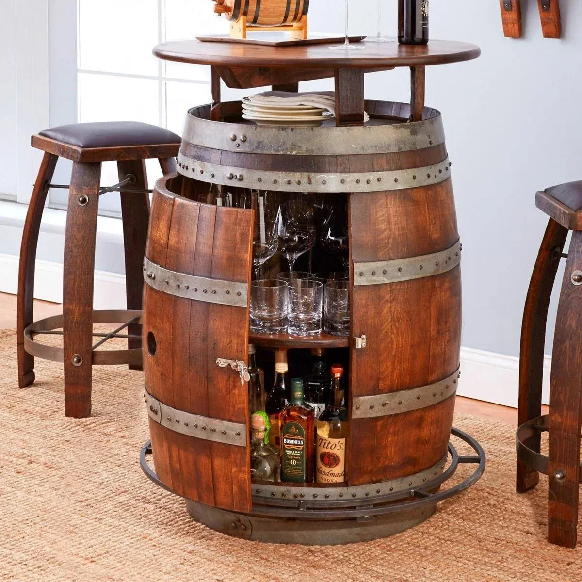 ✨Oak Wine Barrel Table(1 TABLE + 2 CHAIRS)