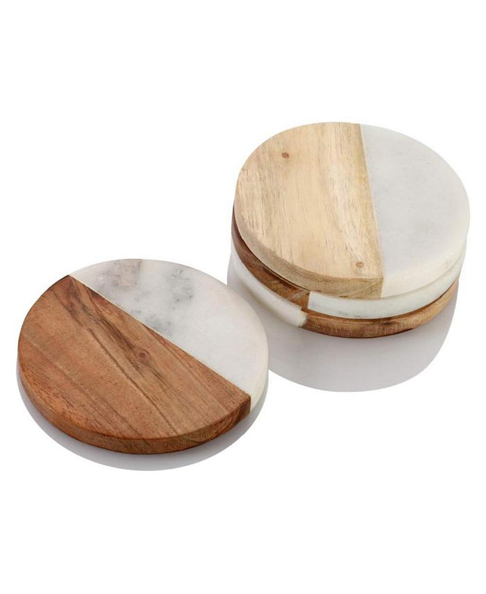 Mascot Hardware Fusion Wood and Marble Coaster Set of 4