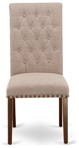 East West Furniture Bremond 42 quotFabric Dining Chair in Beige/Mahogany (Set of 2)   Transitional   Dining Chairs   by Homesquare  Houzz