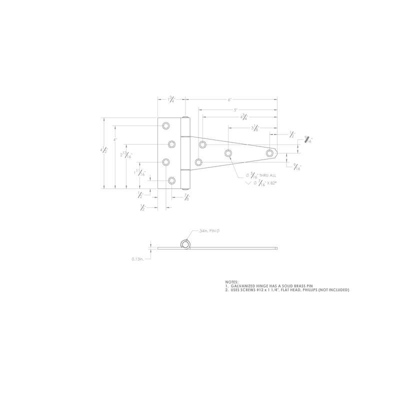 Ace 6 in. L Galvanized Heavy Duty T Hinge 1 pk