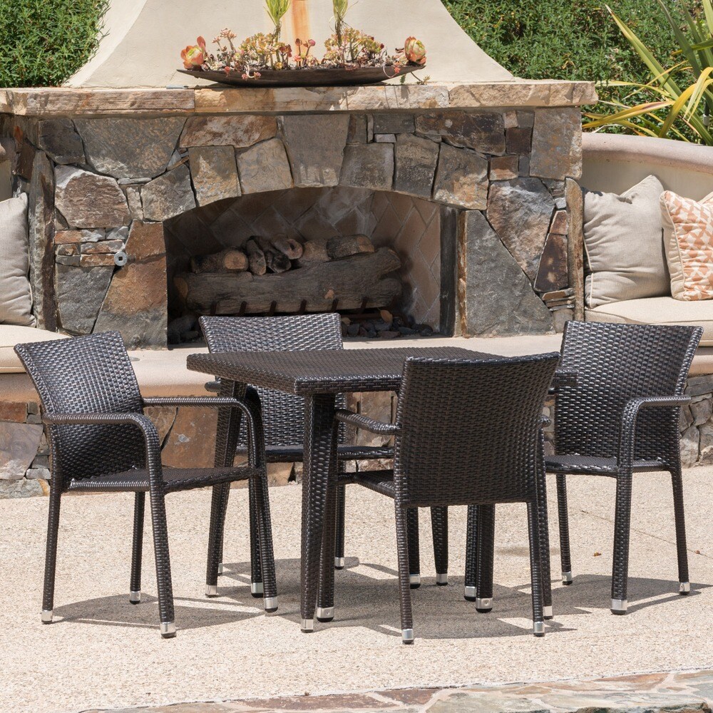 Rutledge Outdoor 5 piece Square Aluminum Wicker Dining Set by Christopher Knight Home