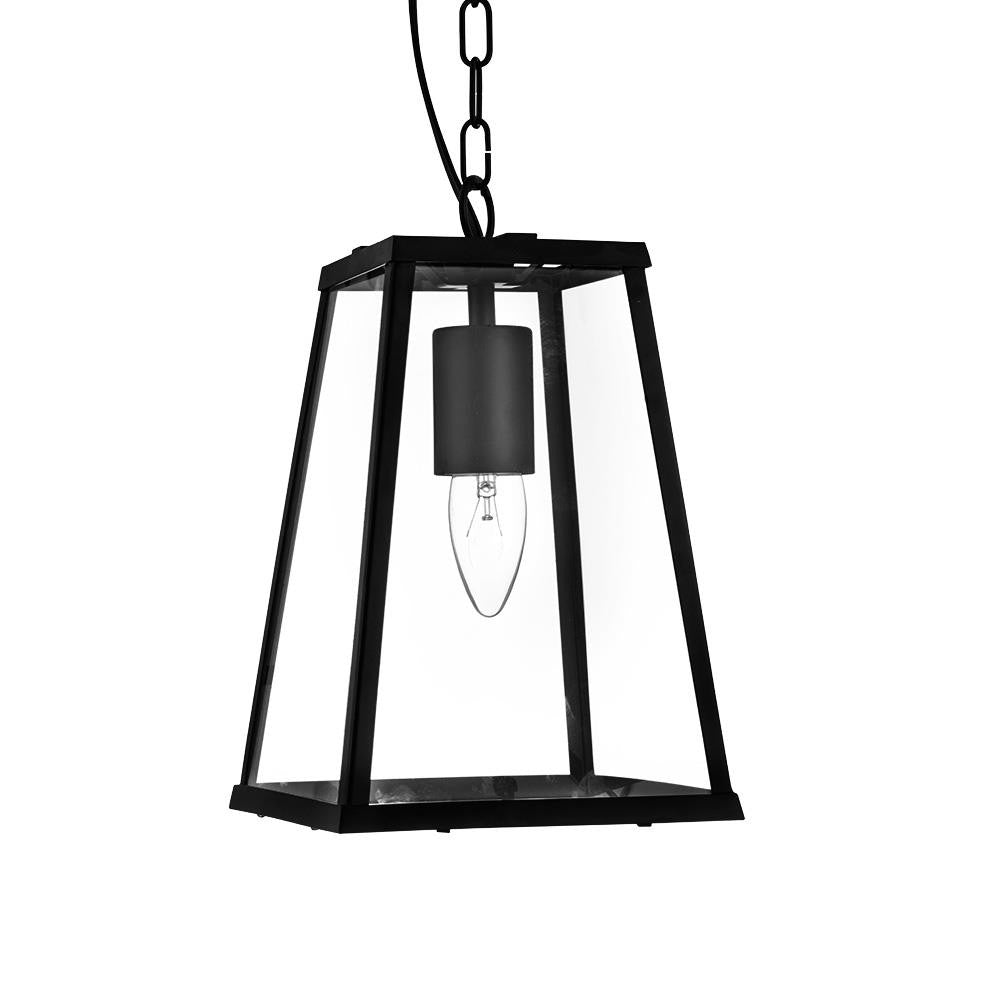 Searchlight 4614BK Voyager Matt Black 1 Lamp Tapered Rectangle Lantern Pendant Light with Glass