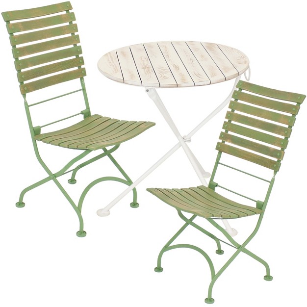 Sunnydaze Indoor outdoor Shabby Chic Cafe Chestnut Wood Folding Bistro Table And Chairs 3pc