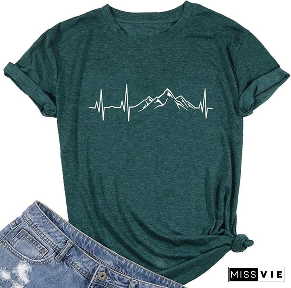 NEW shirt / Mountain Heartbeat T-Shirts for Women Casual Hiking Athletic Short Sleeve Camping Travel Graphic Tees Tops